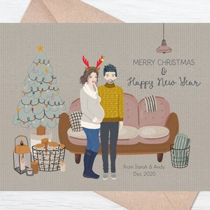 Ritratto di famiglia di Natale personalizzato, Ritratto di famiglia di Natale personalizzato, Biglietto di Natale di alta qualità stampato, Ritratto di famiglia personalizzato