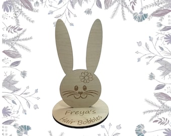 Personalised Wooden Hair Bunny Bobble and Scrunchie Storage Holder, Personalised Hair Accessories Organiser, Easter Gift