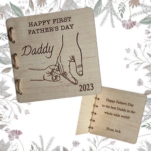 Tarjeta del día del padre de madera personalizada, primer regalo del día del padre, recuerdo del día del padre, cumpleaños de madera personalizado, tarjeta del día del padre
