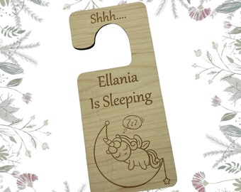 Personalised Baby Sleeping Door Hanger, Baby Sleeping Sign, New Parents Present, Baby Shower Gift, Door Hanger For Nursery