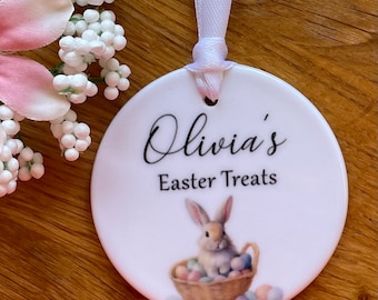 Personalized Easter Bunny Ceramic Ornament: Easter Basket Gift Tag