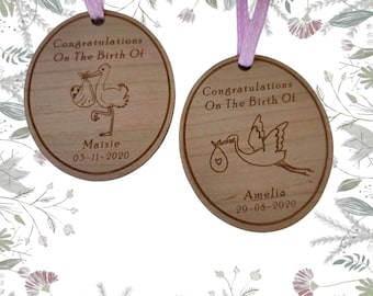 New Baby Personalised Ornament, Wooden Baby Ornament Keepsake, New Baby Ornament Gift,