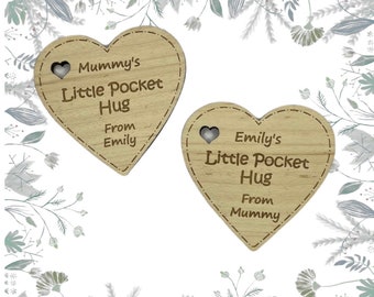 Regalo di ansia di preoccupazione in legno personalizzato da mamma papà, per il primo giorno a scuola, regalo di ritorno a scuola, pulsante abbraccio