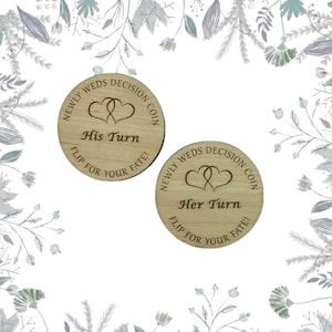 Decision Coin His and Her, Flip For Your Fate, Wooden Newly Weds Decision Coin, Fun Novelty Decision Flip Coin,
