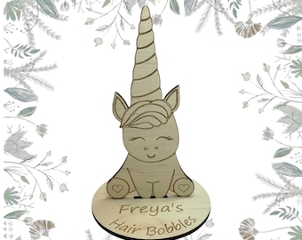 Personalised Wooden Unicorn Hair Bobble and Scrunchie Storage Holder, Personalised Hair Accessories Organiser, Easter Gift