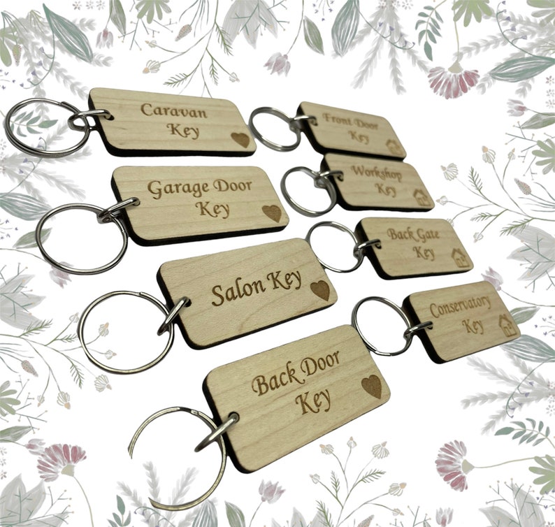 Personalised Key Tags Identification Labels, Wooden Engraved Keyrings ...