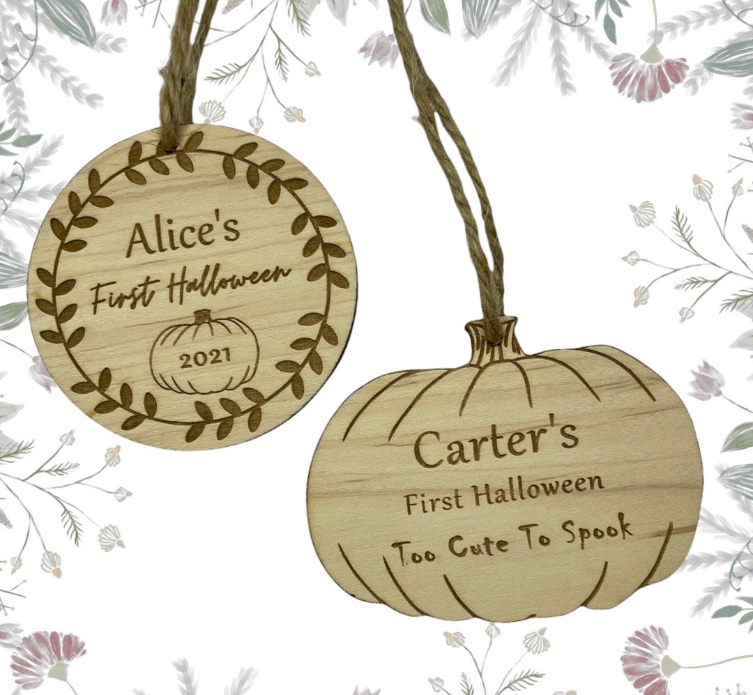 Personalised Halloween Bauble with Name & Date,  Pumpkin Ornament Decoration Keepsake Bauble, Baby's First Halloween Plaque