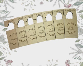 Set Of 7 Floral Baby Wardrobe Dividers, New Baby Engraved Clothes Hangers, Baby Shower Gift, Baby Closet Dividers