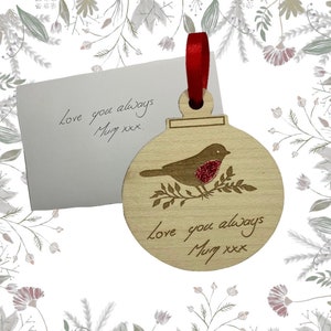 Gepersonaliseerde handgeschreven bericht, origineel handschriftcadeau, handschriftcadeausnuisterij, handschrift houten kerstcadeau moeder en vader opa