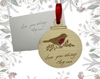 Personalised Hand Written Message, Original Handwriting Gift, Handwriting Gift Bauble, Handwriting Christmas Wooden Gift Mum Nan Dad Grandad