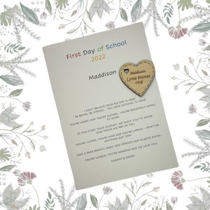 Abrazo de bolsillo personalizado, primer día de clases, guardería, preescolar, hecho a medida, abrazo de bolsillo y carta, abrazo de bolsillo de regreso a la escuela y carta