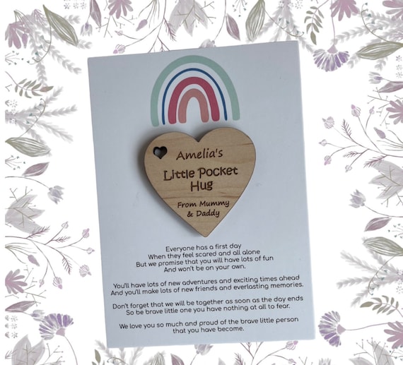 Personalized Pocket Hug: Maple Wood First Day School Gift
