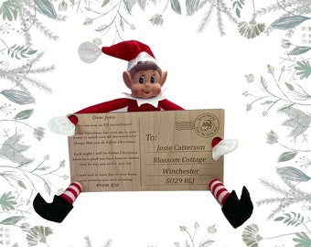 Postal de madera personalizada para la llegada de los elfos, Postal para elfos de Navidad, Regalo personalizado para elfos de Navidad, Accesorios para elfos traviesos, Accesorios para elfos
