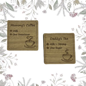 Personalised Coaster For Mum Dad, Personalised Hot Drink Tea or Coffee Wooden Coaster, Wooden Coaster