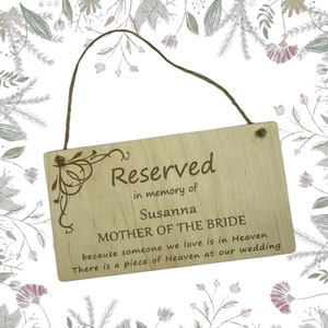 Personalised Reserved Wedding Plaque Sign, Wedding Reserved Seat, Engraved Wedding Heaven Sign, Wedding Seat Memorial Sign