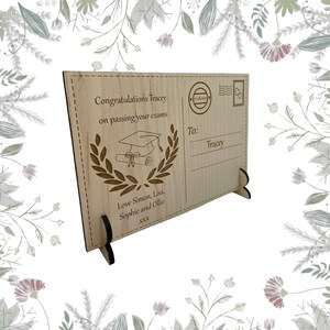 Postal de madera grabada personalizada, regalo de graduación, prueba de examen de graduación felicitaciones regalo