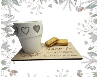 Tagliere per tè e biscotti in acero impiallacciato personalizzato, tagliere per bevande in legno inciso