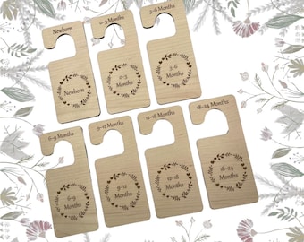 Set Of 7 Baby Floral Wardrobe Dividers, New Baby Engraved Clothes Hangers, Baby Shower Gift, Baby Closet Dividers