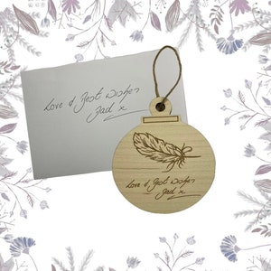 Gepersonaliseerde handgeschreven bericht, origineel handschriftcadeau, handschriftcadeausnuisterij, handschrift houten kerstcadeau moeder en vader opa