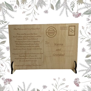 Cartão postal de madeira gravado personalizado, presente do marido da esposa, presente do cartão postal, presente de madeira do aniversário, presente do nan grandad