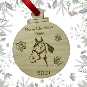 Personalised Horse Pony Engraved Wooden Bauble, Riding School Gift, Christmas Horse Bauble, Horse Bauble Gift