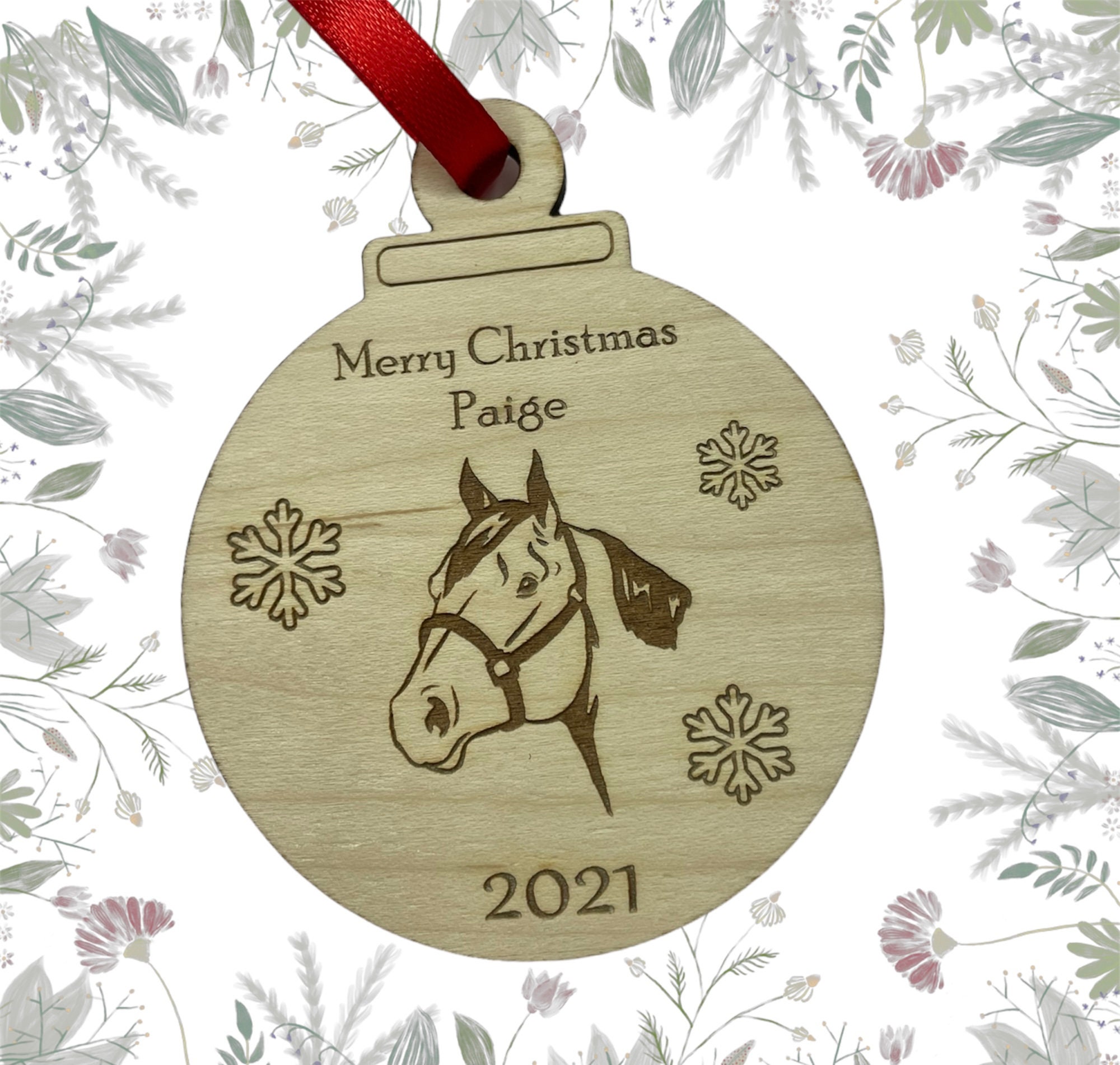 Personalised Horse Pony Engraved Wooden Bauble, Riding School Gift, Christmas Horse Bauble, Horse Bauble Gift