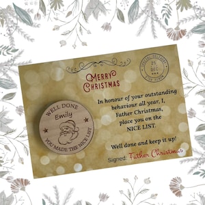 Token e carta personalizados da bela lista do Papai Noel, token e carta personalizados da bela lista do Papai Noel, presente inovador para a véspera de Natal.