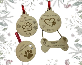 Dogs Cats First Christmas Personalised Bauble, Dog's First Christmas Tree Decoration, Christmas Decoration Personalised Pet Ornament