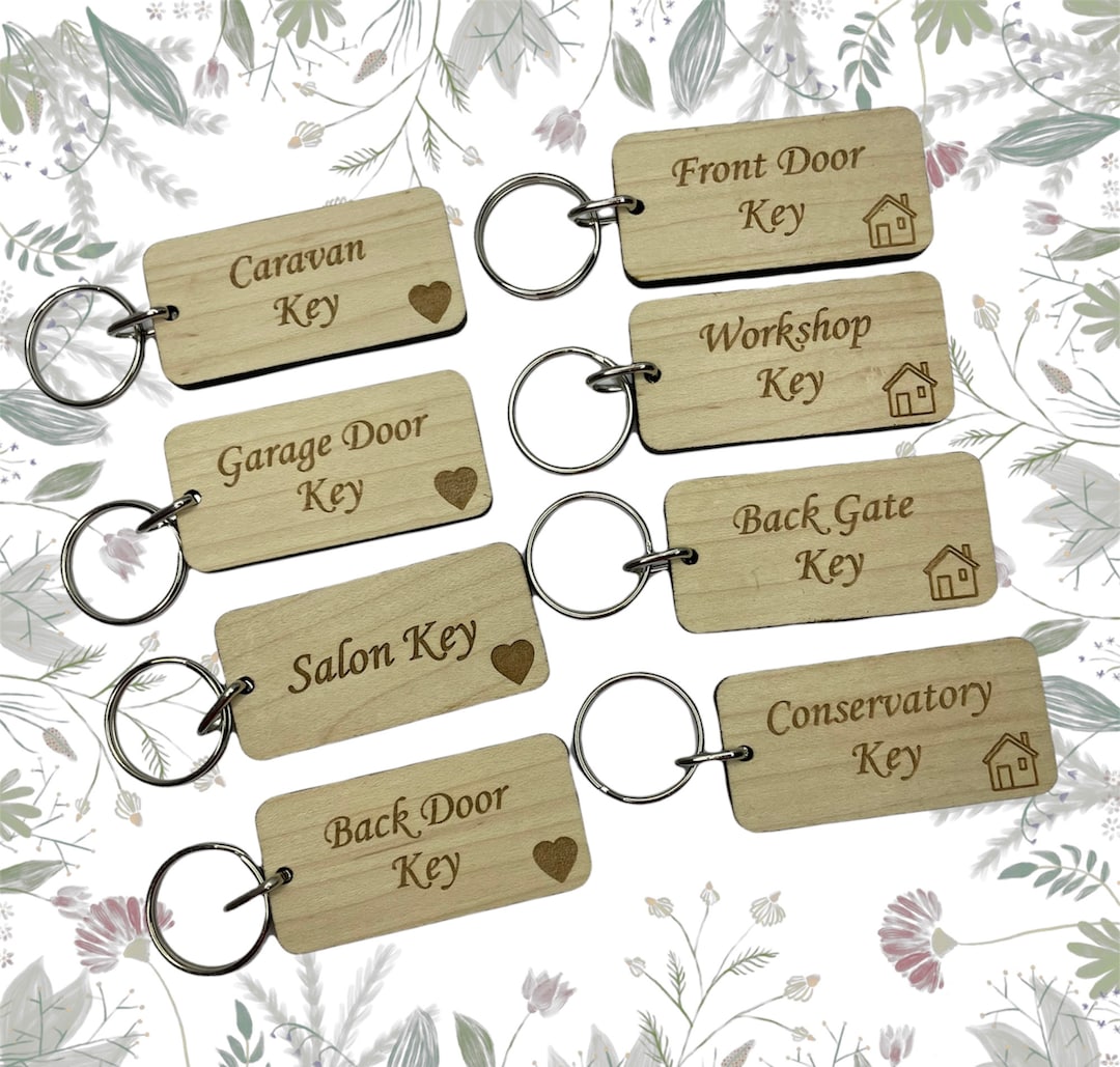 Personalised Key Tags Identification Labels, Wooden Engraved Keyrings