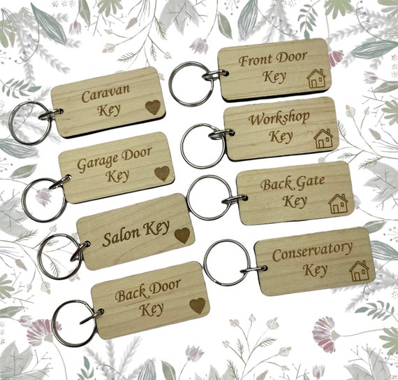 Personalised Key Tags Identification Labels, Wooden Engraved Keyrings, Lost  Keys, Key Label Keyring 