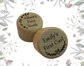 Personalised First Tooth and Curl Box, Wooden Trinket Box, New Baby Christening Baby Shower Gift