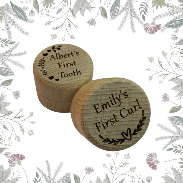 Personalised First Tooth and Curl Box, Wooden Trinket Box, New Baby Christening Baby Shower Gift