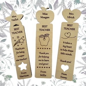 Personalised Wooden Teacher Bookmark, Book Lover Reading Gift, End Of Term Appreciation Thank You Gift Nursery Preschool School