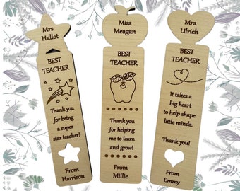 Personalised Wooden Teacher Bookmark, Book Lover Reading Gift, End Of Term Appreciation Thank You Gift Nursery Preschool School