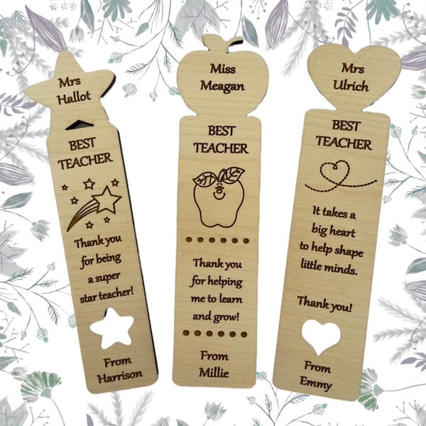 Personalised Wooden Teacher Bookmark, Book Lover Reading Gift, End Of Term Appreciation Thank You Gift Nursery Preschool School