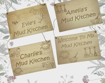Enseigne personnalisée de cuisine en terre cuite, décor en bois gravé au laser