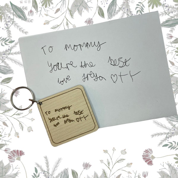 Llavero de madera personalizado con escritura a mano grabada: recuerdo personalizado