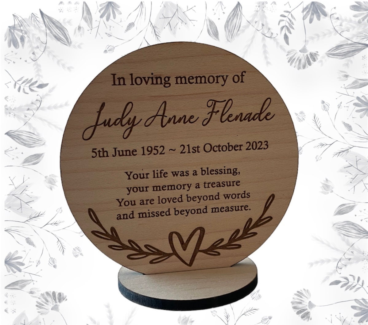 Personalised Wooden Memorial Plaque With Stand, Memorial Sign, In Memory Of Plaque, In loving Memory Of Plaque