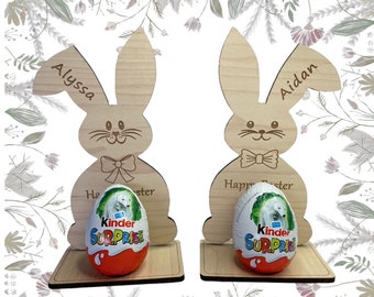 Targa porta-uova in legno personalizzata con coniglietto pasquale, regalo per bambini
