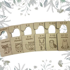 Diviseurs d’animaux de la forêt de garde-robe, nouveaux cintres gravés pour bébé, cadeau de douche de bébé, diviseurs de placard pour bébé ensemble de 6