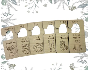 Wardrobe Woodland Animals Dividers, New Baby Engraved Clothes Hangers, Baby Shower Gift, Baby Closet Dividers Set Of 6
