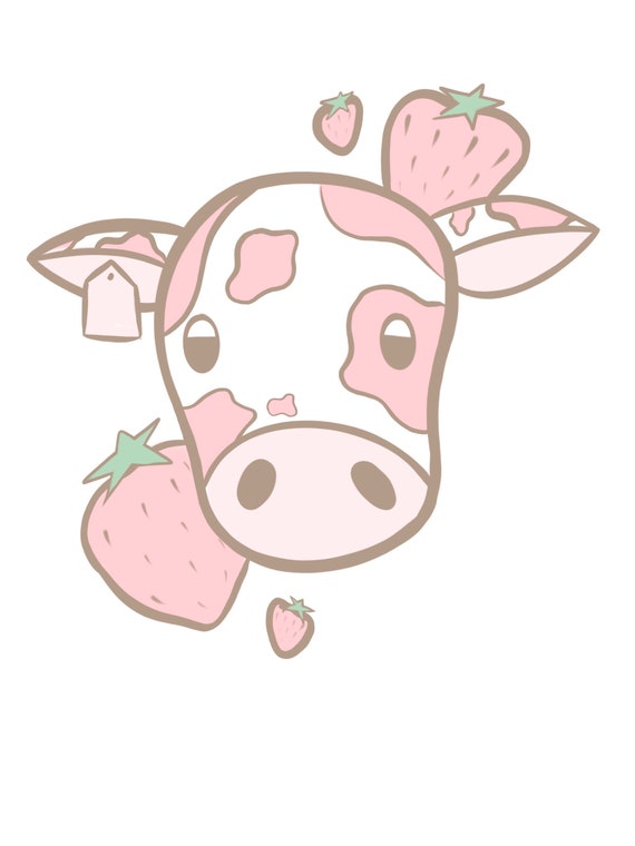 Strawberry Cow Vinyl Sticker | Etsy