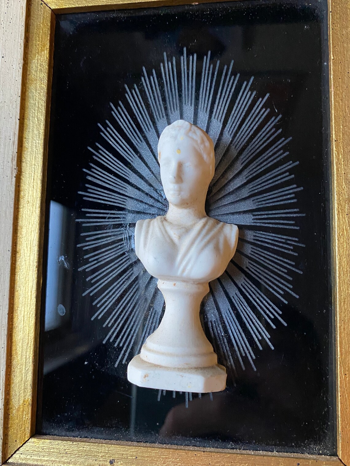 Weird Statue Bust Head Framed Wall Decor Gold Etsy