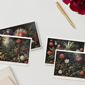 Téléchargement imprimable : lot de 8 cartes de correspondance florales botaniques sombres Moody Academia