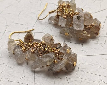 Gold Quartz Cluster Earrings