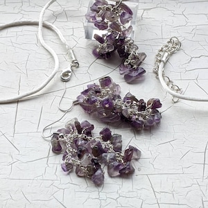 Amethyst cluster earring and necklace set