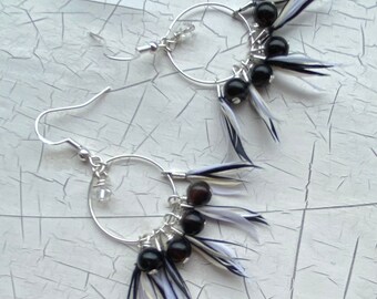 Feather and Black Agate Earrings