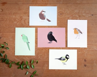 Minimalistic and Colourful Bird Postcards - Set of 5 - Mix & Match