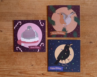 Garden Bird Christmas Cards - Small Set of 3