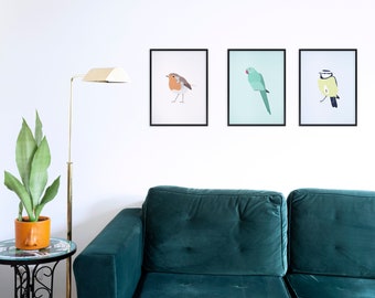 Minimalistic and Colourful Bird Prints - Set of 3